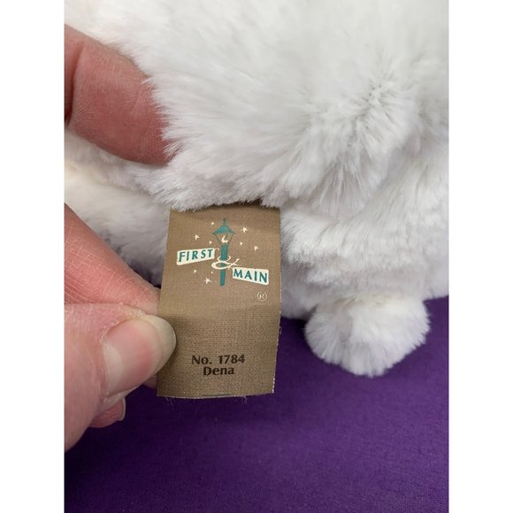 Dena NO 1784 First Main White Bear Plush Stuffed Animal Purple Pink Striped Ribb - Picture 7 of 12